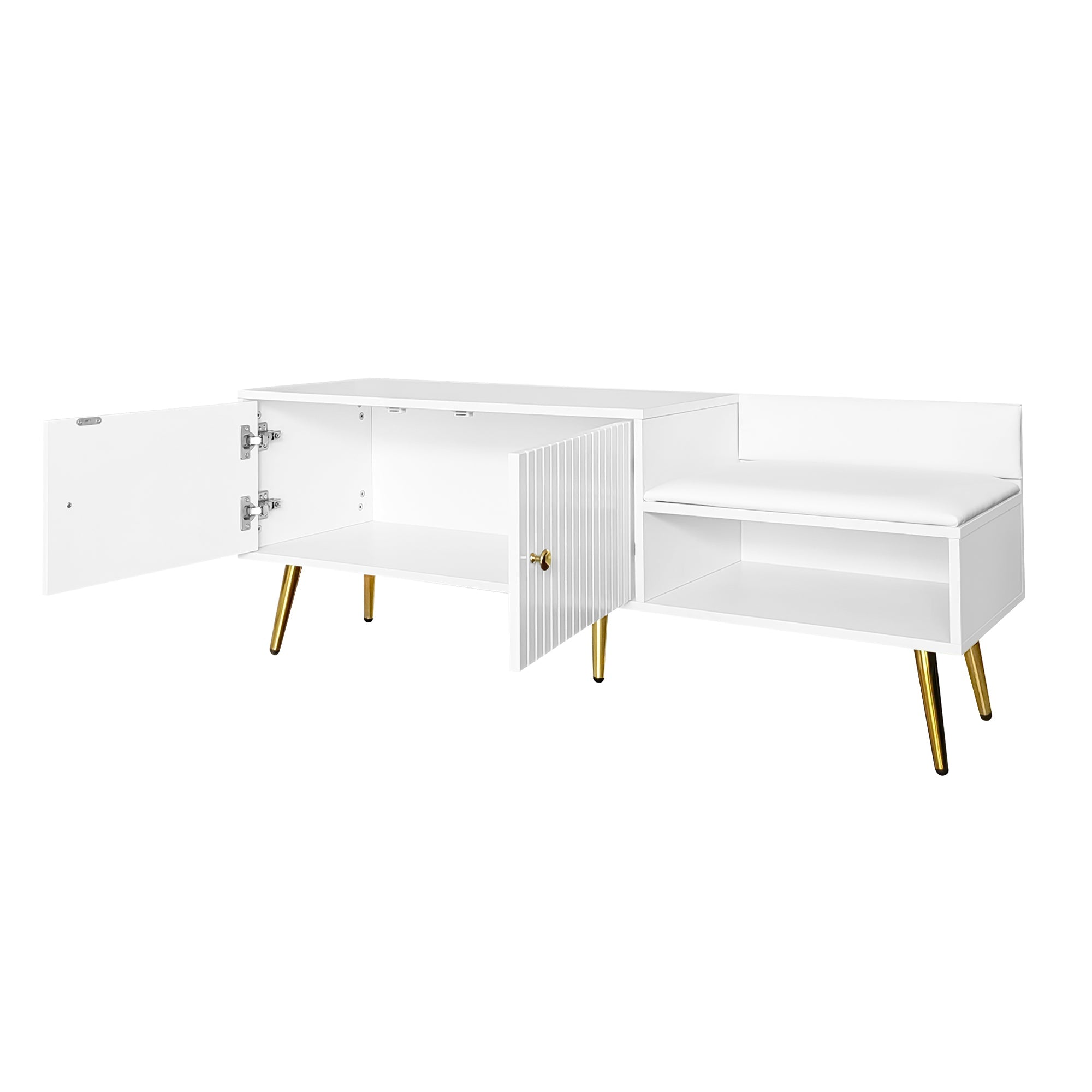 Modern Shoe Storage Bench with Hidden Storage and Upholstered Cushions for Bedside, Living Room and Entryway (White)