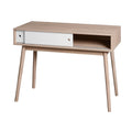 Kitchen Mid-Century Table Writing Desk with 2 Push-pull White Panel Drawers and Wood Legs, Natural Color
