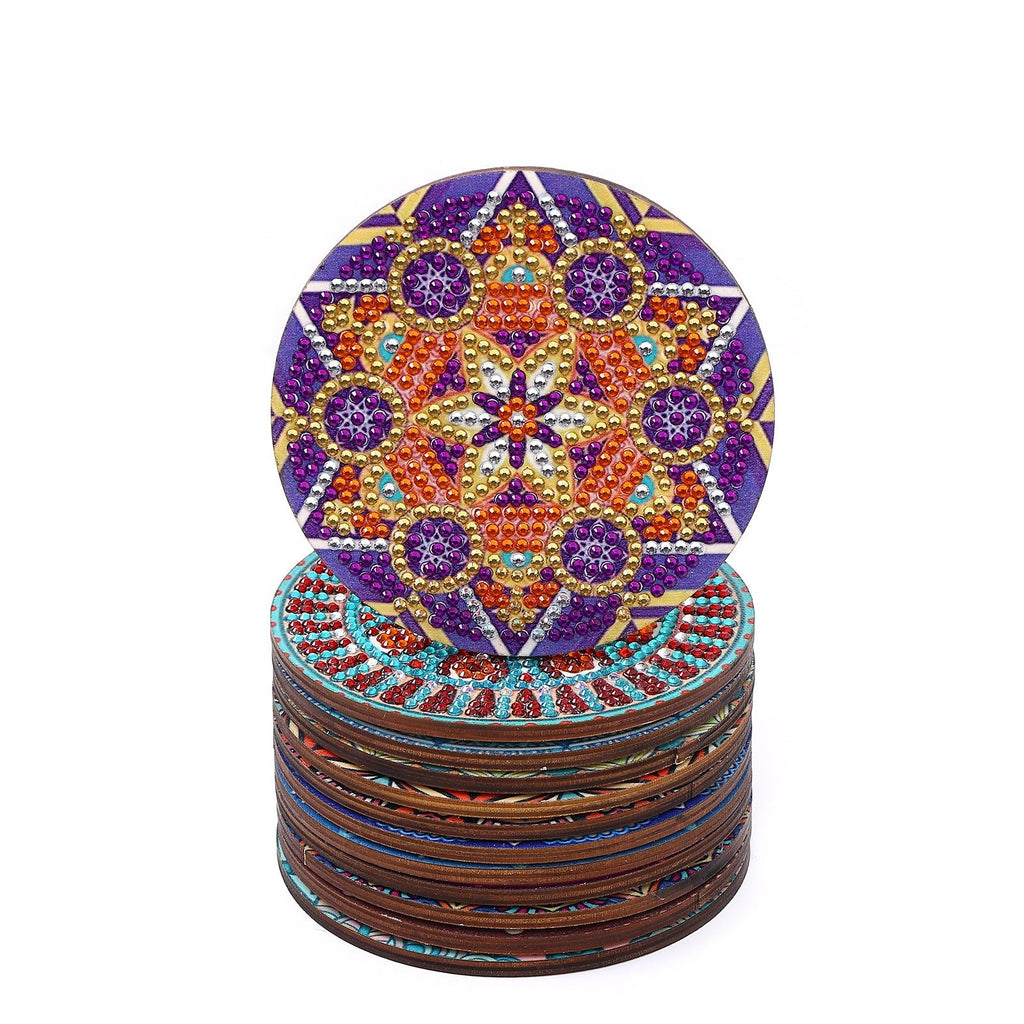New DIY Diamond Painted Coaster Mat Set of 12 with Datura Pattern (Free Storage Shelf)