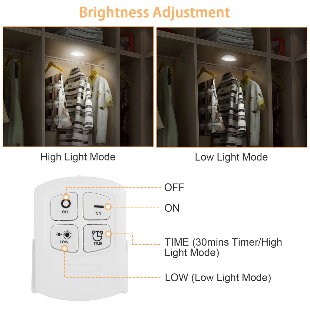 3 Pack LED Closet Lights Wireless Puck Lights w/ 26FT Remote Control Timer Dimmable Battery Operated Stick On Taps Lights for Cabinet Kitchen Stairs