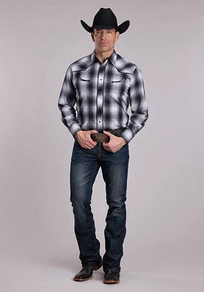 Roper 3112 Plaid (Black/White) - Men's Western Shirt