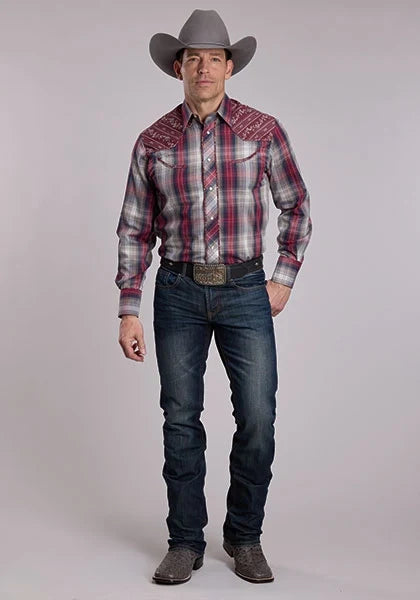 Roper 3117 Plaid (Grey/Red) - Men's Western Shirt