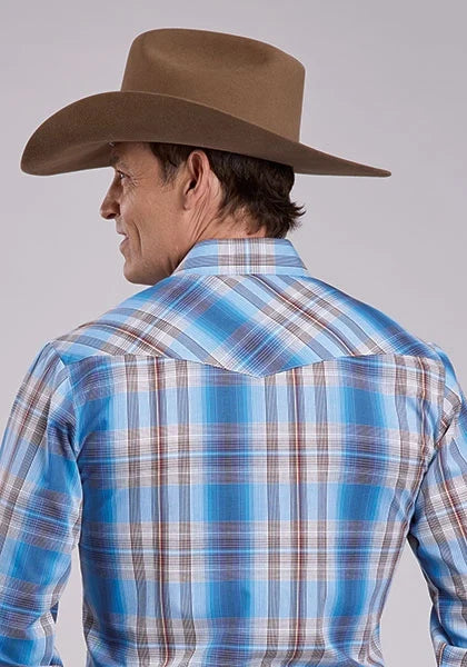 Roper 2898 Woven Plaid (Blue) - Men's Western Shirt