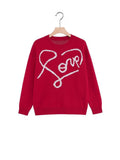 Casual Loose Long Sleeve White Love Heart Pattern Knit Top Valentine Sweater For Women