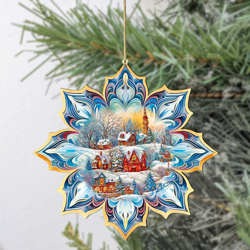 Winter Village Snowflake Large Wooden Ornament by G. Debrekht - Christmas Decor - 8688418M