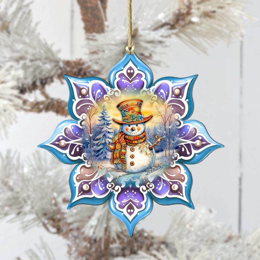 Snowman Purple Snowflake Large Wooden Ornament by G. Debrekht - Christmas Santa Snowman Decor - 8688426M