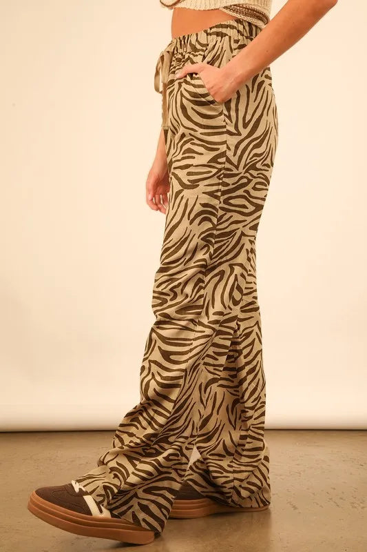 Animal Print Linen Wide Leg Pants