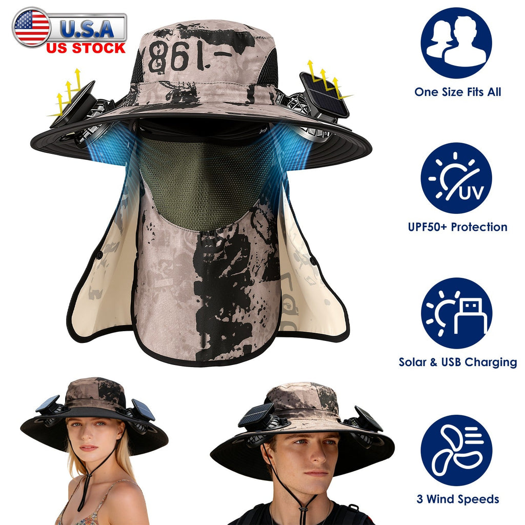 Solar Fan Hat with UPF50+ Sun Protection & Neck Flap