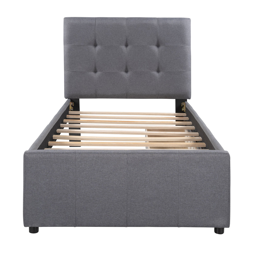 Linen Upholstered Platform Bed With Headboard and Two Drawers Twin