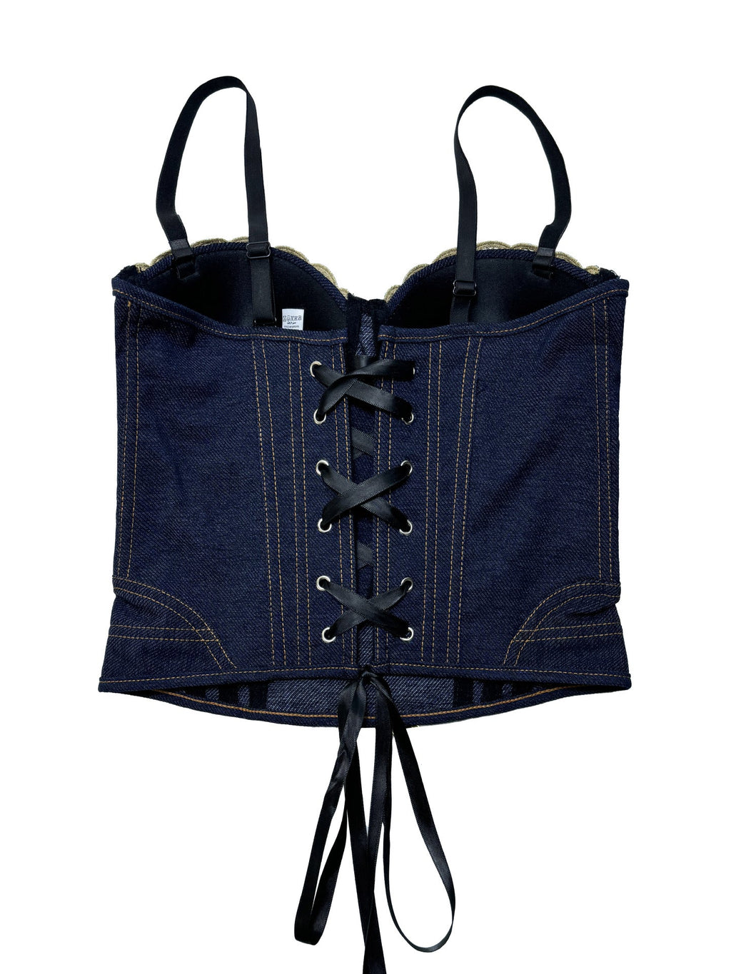 Fashionable Denim Lace-Up Drawstring Fishbone Corset Lace Camisole Versatile Slim-Fit Flattering Backless Top With Chest Pads For Outerwear