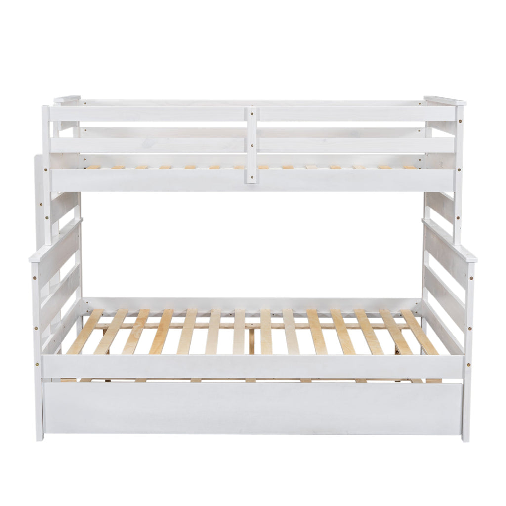 Wood Twin over Full Bunk Bed with Twin Size Trundle  White