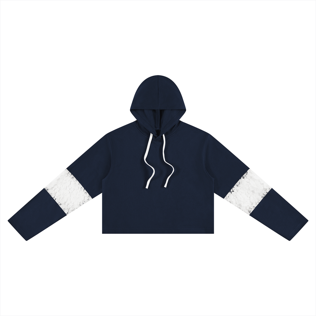 Loki & Ivy Women’s Cropped Lace-Panel Hoodie