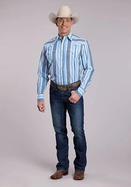 Roper 2832 Yarn Dye Stripe (Blue) - Men's Western Shirt