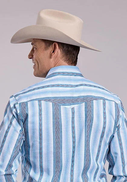 Roper 2832 Yarn Dye Stripe (Blue) - Men's Western Shirt