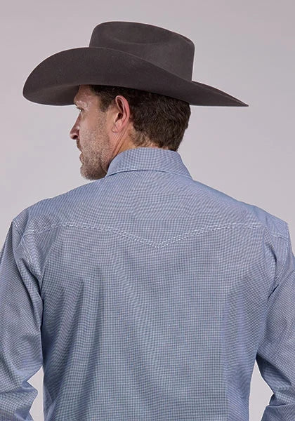 Roper 2892 Stretch Minicheck (Blue) - Men's Western Shirt