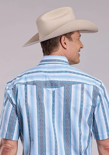 Roper 2832 Vertical Stripe (Blue) - Men's Short Sleeve Shirt