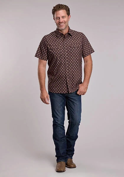 Roper 3013 Argyle Print (Brown) - Men's Short Sleeve Shirt