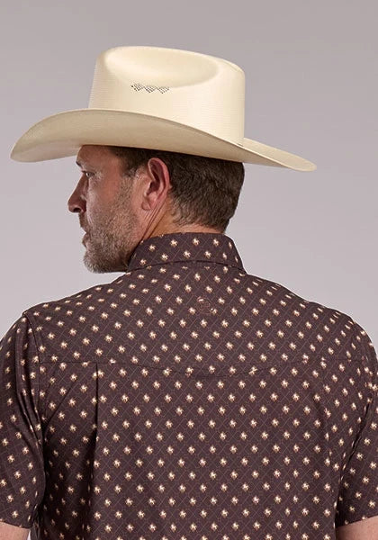 Roper 3013 Argyle Print (Brown) - Men's Short Sleeve Shirt