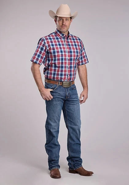 Roper 2888 American Plaid (Blue) - Men's Short Sleeve Shirt