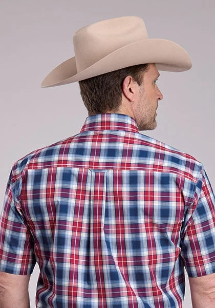Roper 2888 American Plaid (Blue) - Men's Short Sleeve Shirt