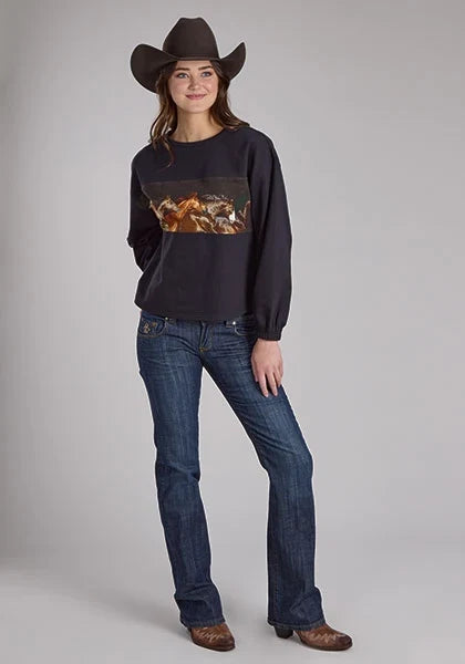 Roper 2341 Open Stables (Black) - Women's Pullover Sweatshirt
