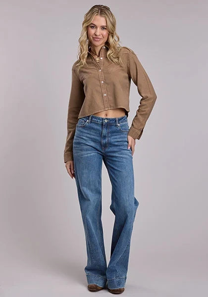Roper 3134 Cropped Cotton (Brown) - Women's Western Blouse