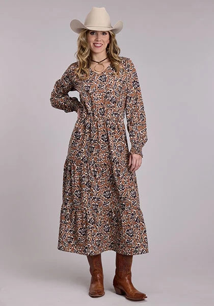 Roper 3096 Wallpaper Floral (Brown) - Women's V-Neck Dress