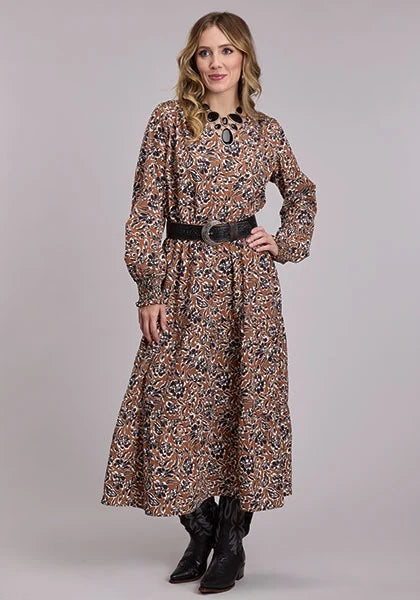 Roper 3096 Wallpaper Floral (Brown) - Women's V-Neck Dress