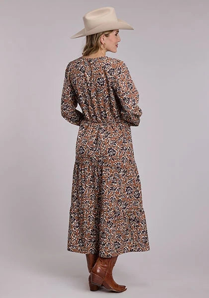 Roper 3096 Wallpaper Floral (Brown) - Women's V-Neck Dress