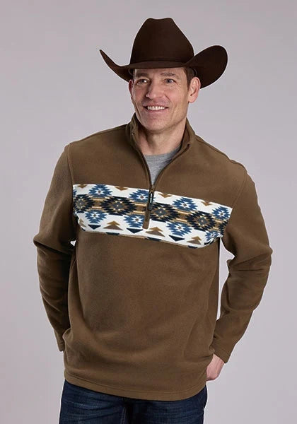 Roper 3324 Border Print (Brown) - Men's Quarter Zip Sweater