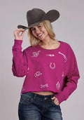 Roper 3198 Western Stickers (Berry) - Women's Fleece Sweatshirt