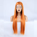 Long Straight Hair 13*2.5 Orange Chemical Fiber Front Lace Wig Head Cover Natural Hairline