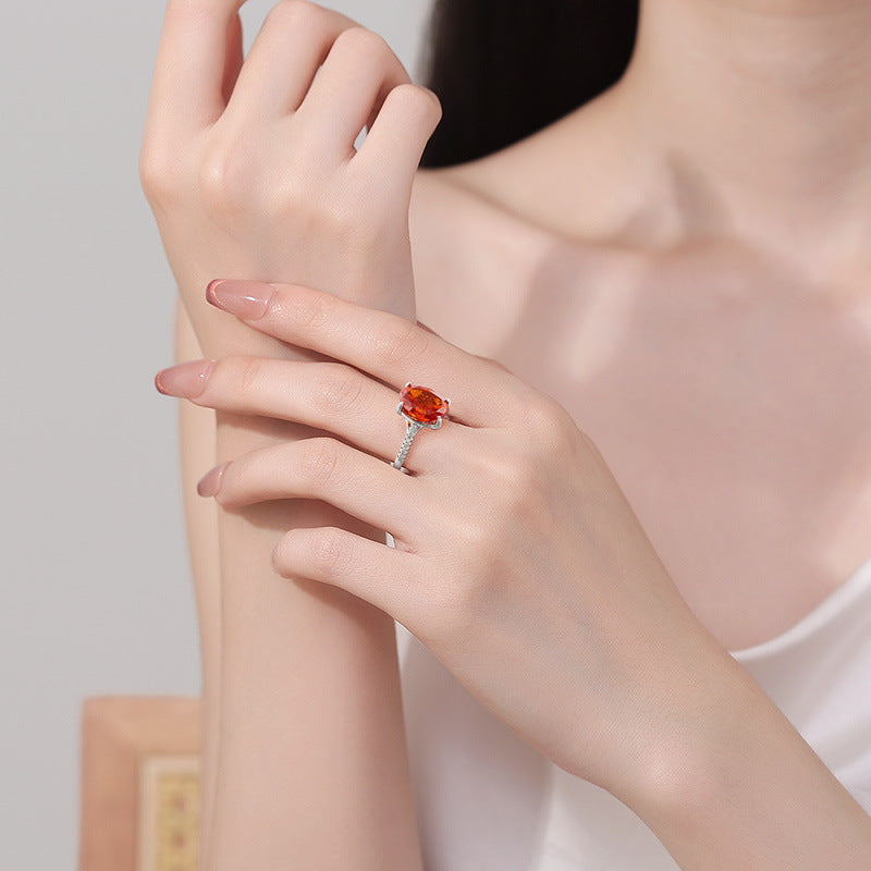 Female Versatile Casual Papalacha High Carbon Diamond Ice Flower Ring