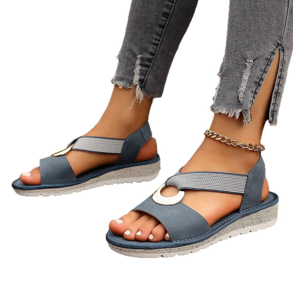 Women’s Open-Toe Flat Sandals – Elastic Strap Summer Shoes
