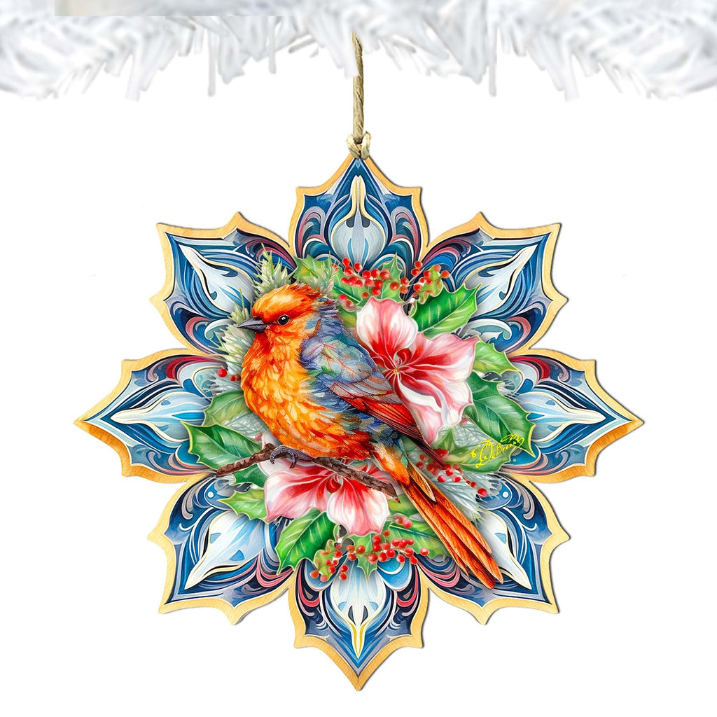 Forest Bird Snowflake Large Wooden Ornament by G. Debrekht - Nature Wildlife Decor - 8688412M