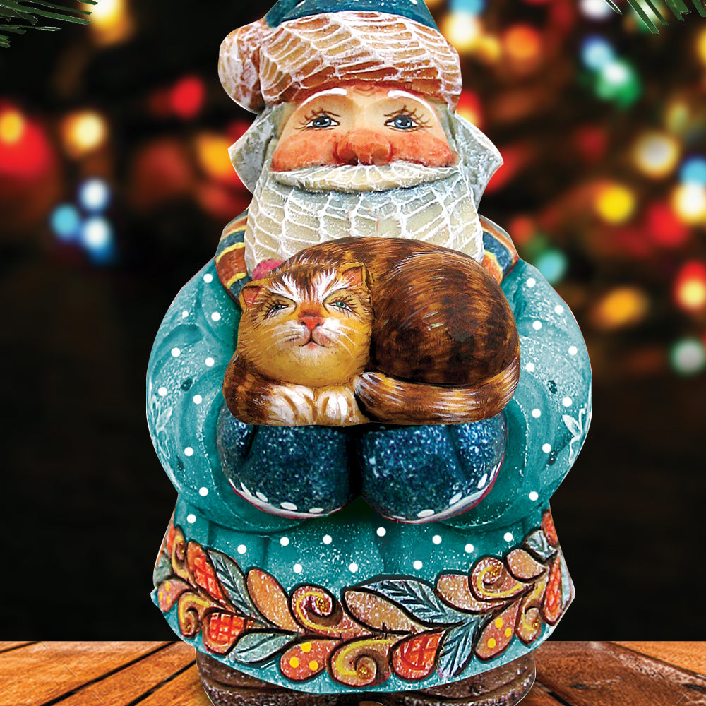 Santa Kitty Caretaker Handcrafted Christmas Figurine - G. DeBrekht Christmas Santa Snowman Decor - 517634