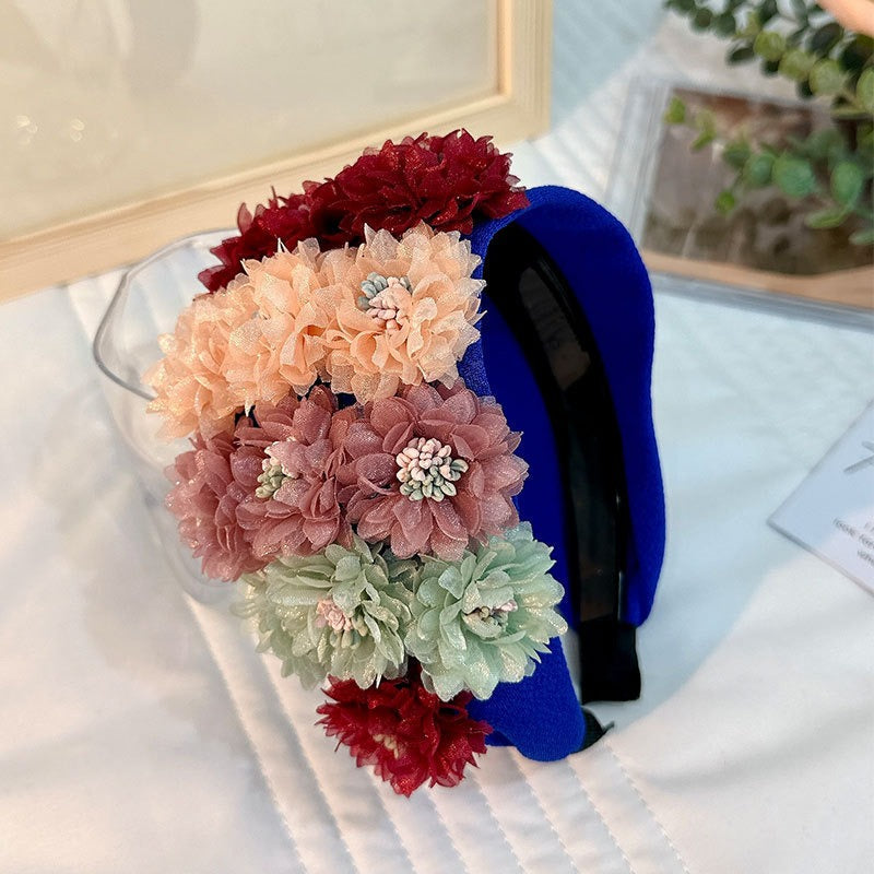 Flower series fashionable and exaggerated wide edge handmade fabric headband
