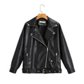 Turn-down Collar Loose Leather Jacket Womens Top