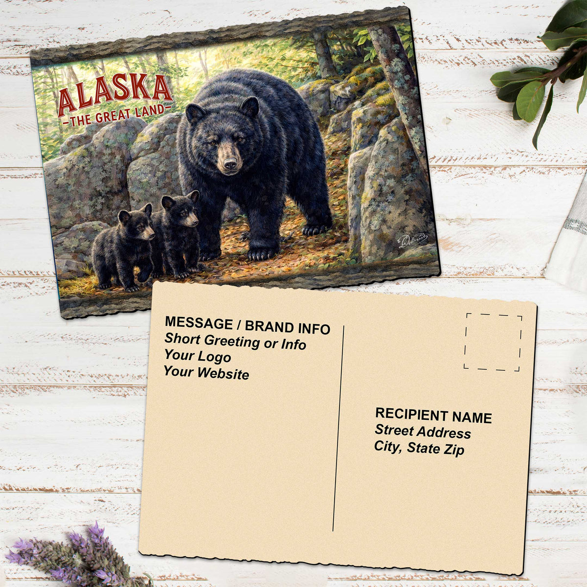 Black Bear with Cubs Greeting Card by G. Debrekht - 97101GC