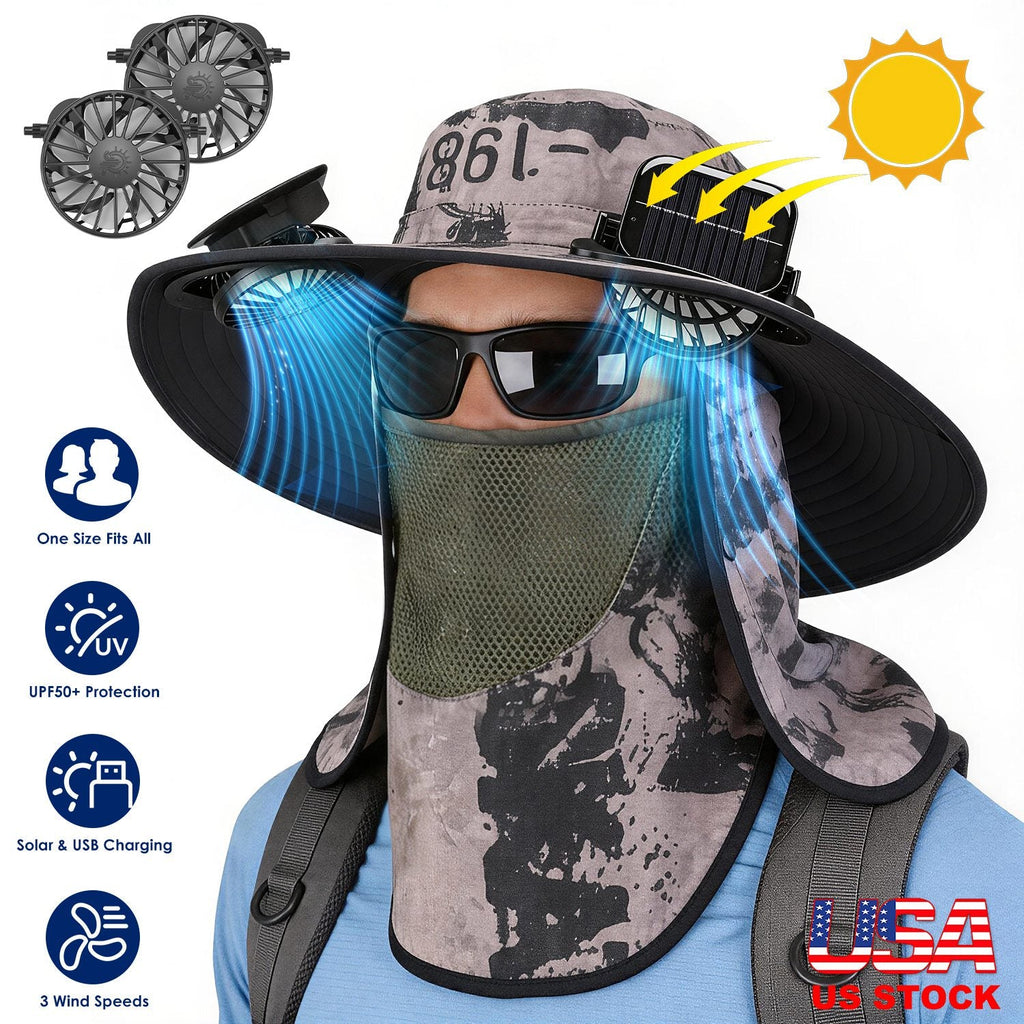Solar Fan Hat with UPF50+ Sun Protection & Neck Flap