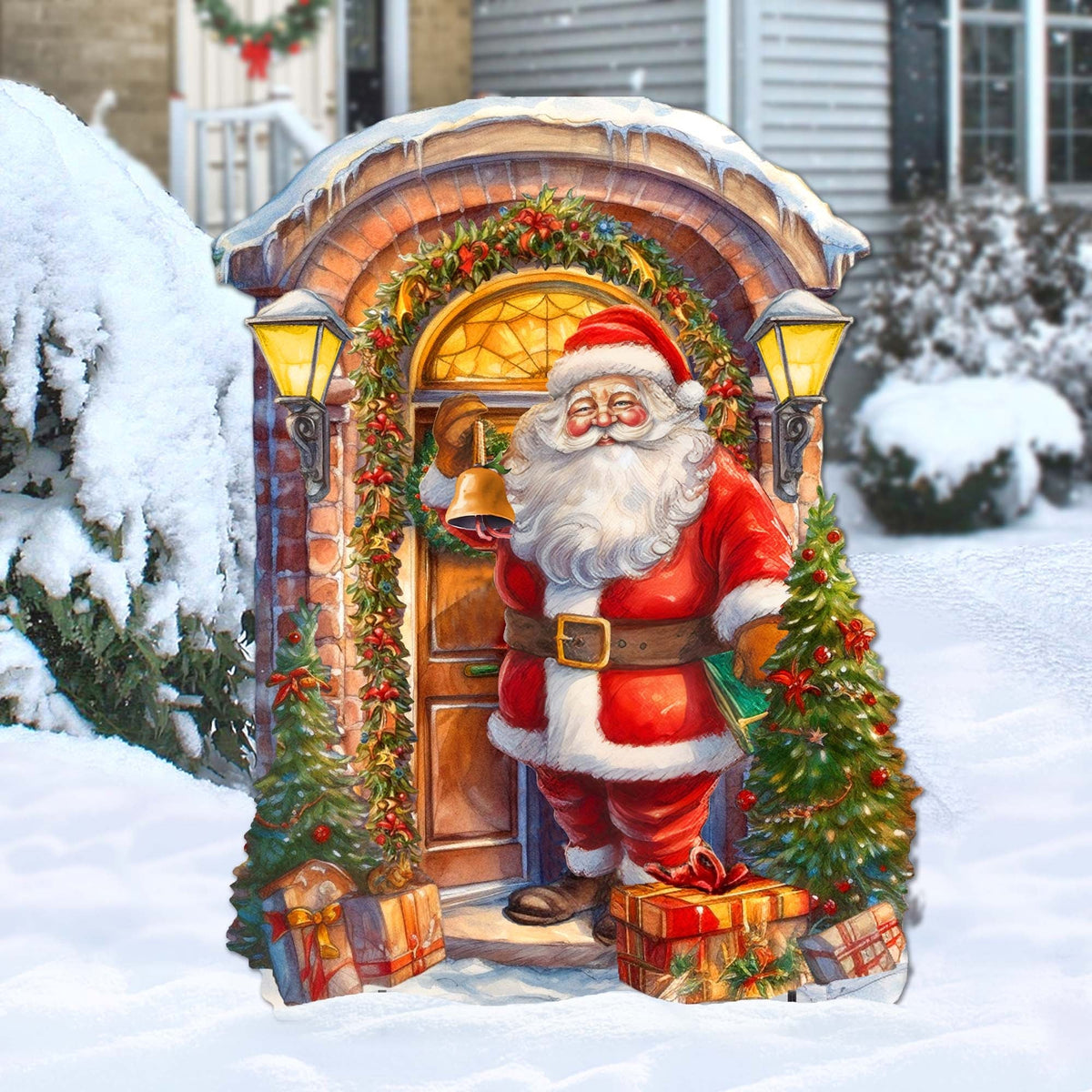 Knocking the Door Santa Outdoor Decor by G. Debrekht - Christmas Santa Snowman Decor - 8611044F