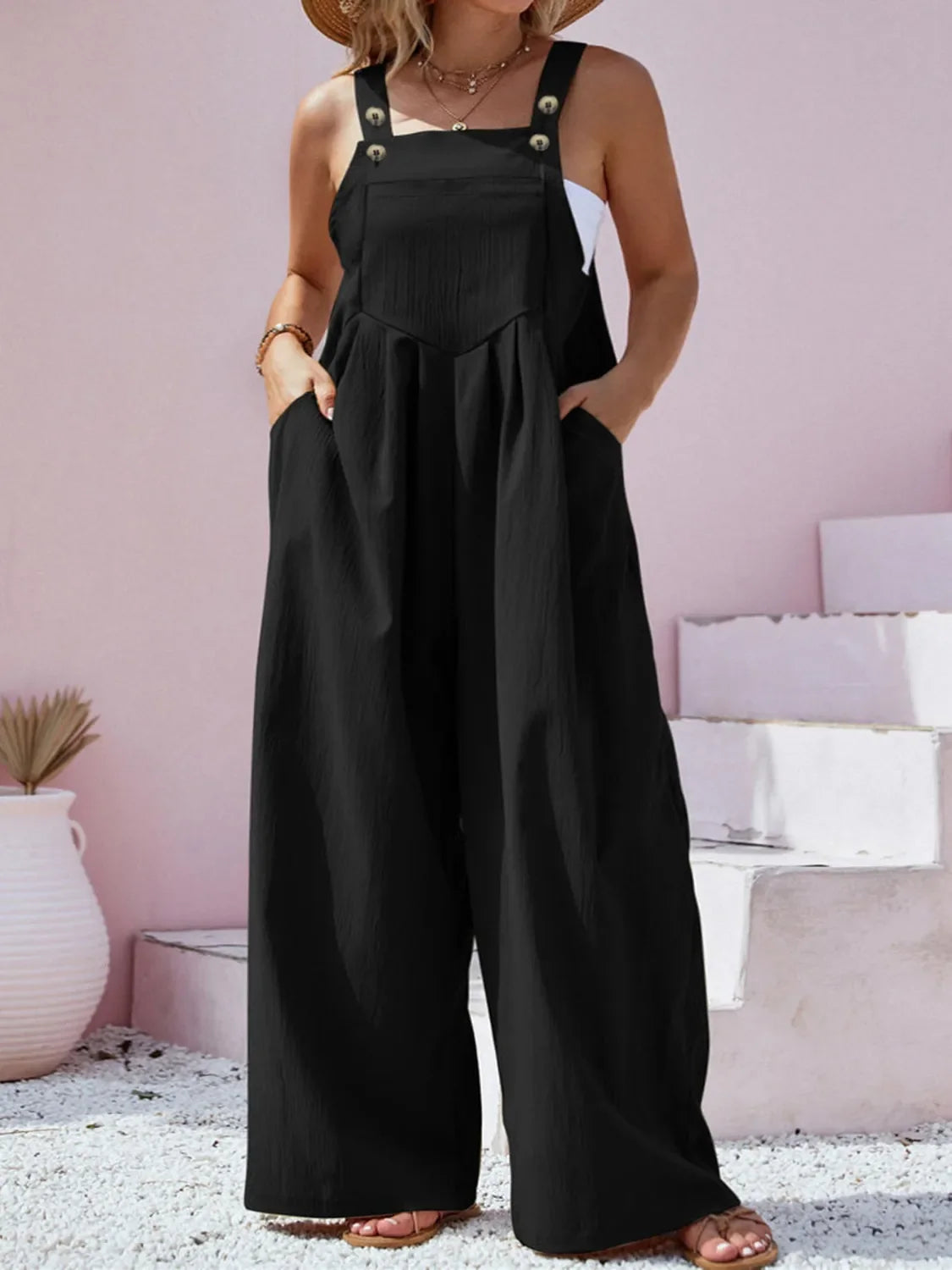 Square Neck Wide Leg Overalls