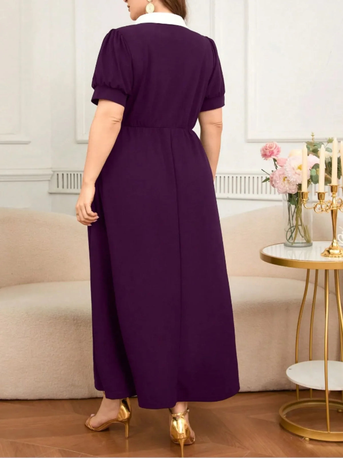 Contrast Collar Short Sleeve Dress