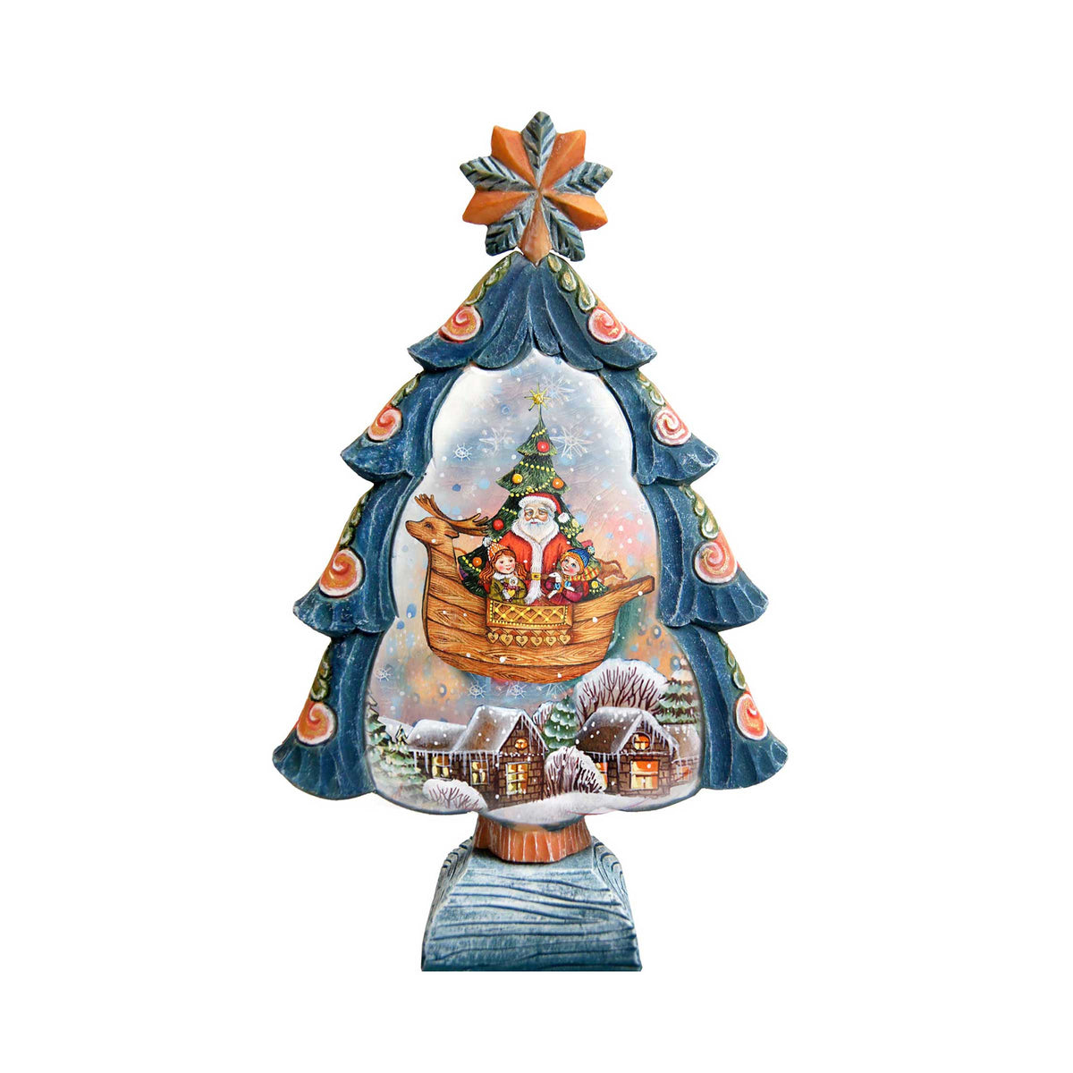 Flying to Town Tree Handcrafted Christmas Figurine - G. DeBrekht - Christmas Santa Snowman Decor - 588052M