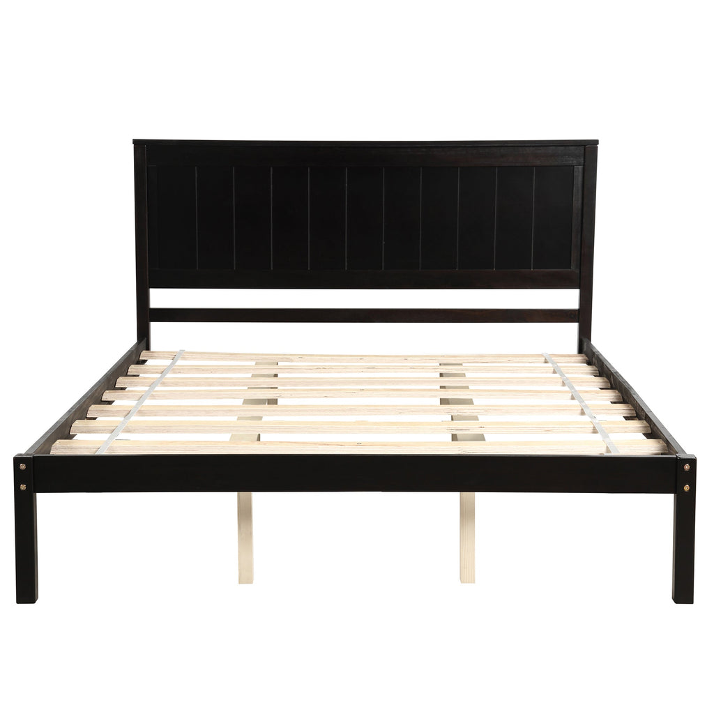 Platform Bed Frame with Headboard, Wood Slat Support  No Box Spring Needed  Queen Espresso