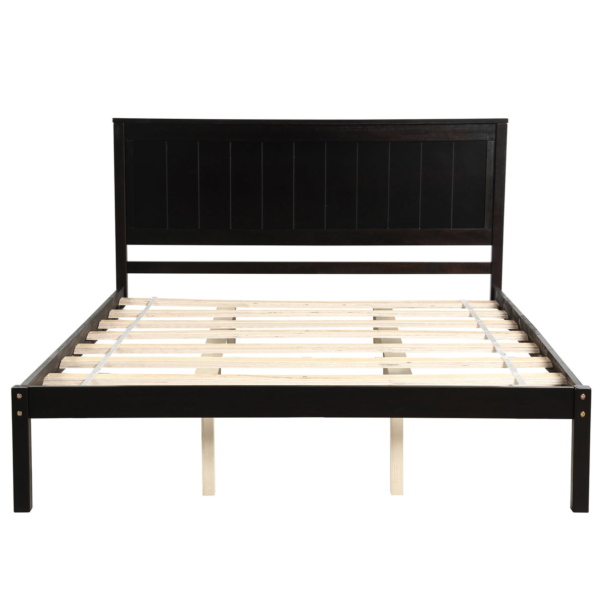 Platform Bed Frame with Headboard, Wood Slat Support  No Box Spring Needed  Queen Espresso