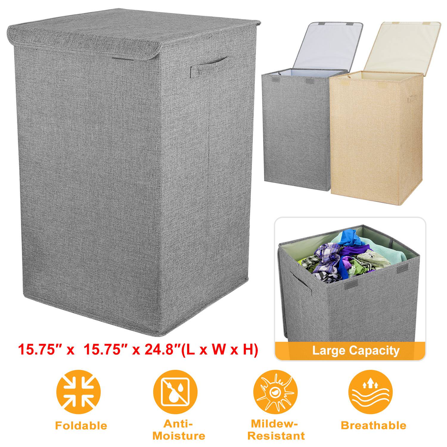 Foldable Laundry Hampers Washing Clothes Laundry Basket w/ Lid Handles Storage Organizer