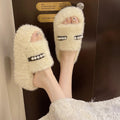 Women's Furry Slide Slippers, New Korean Style Outdoor Wear Pearl Platform Warm Cotton Slippers For Autumn Winter And Spring Summer