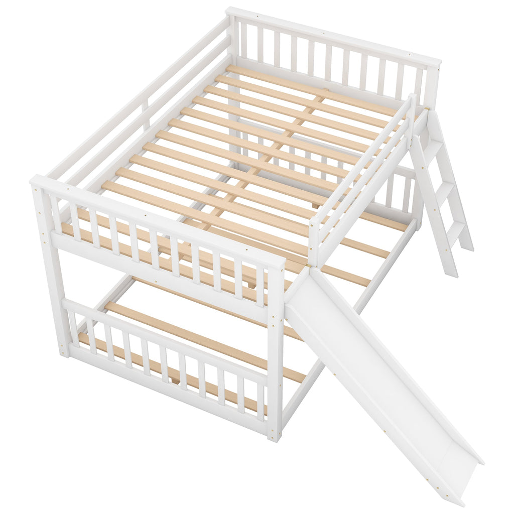 Full over Full Bunk Bed with Convertible Slide and Ladder  White