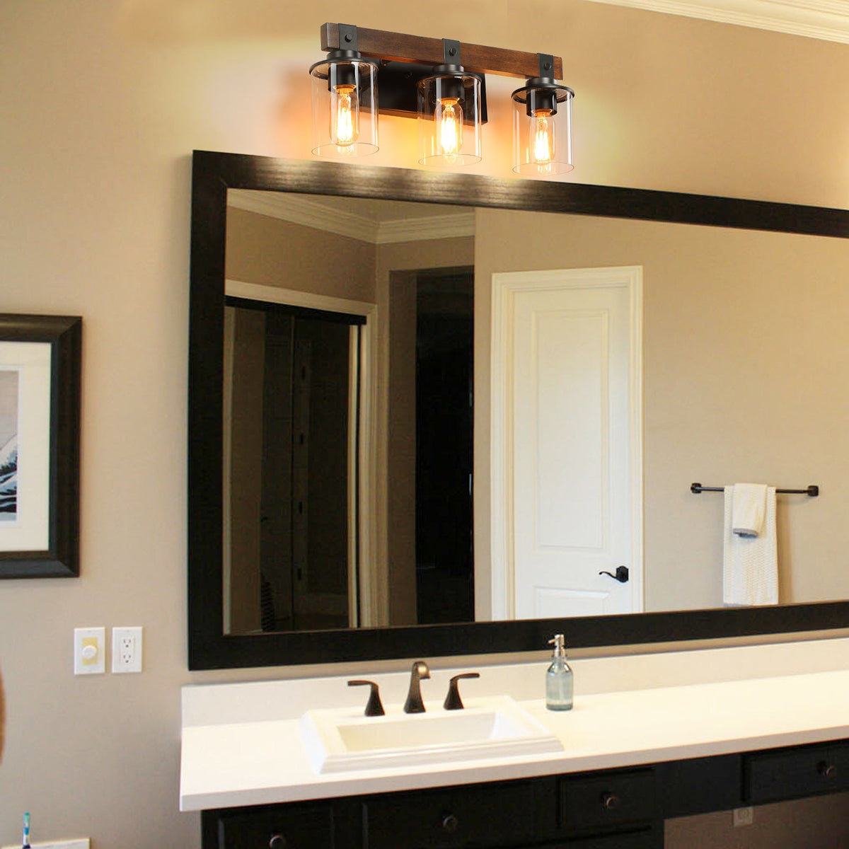 3-Lights Farmhouse Vanity Lights Fixture Rustic Bathroom Light Fixture Bathroom